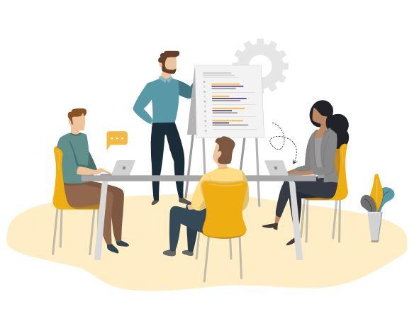 cartoon of people training