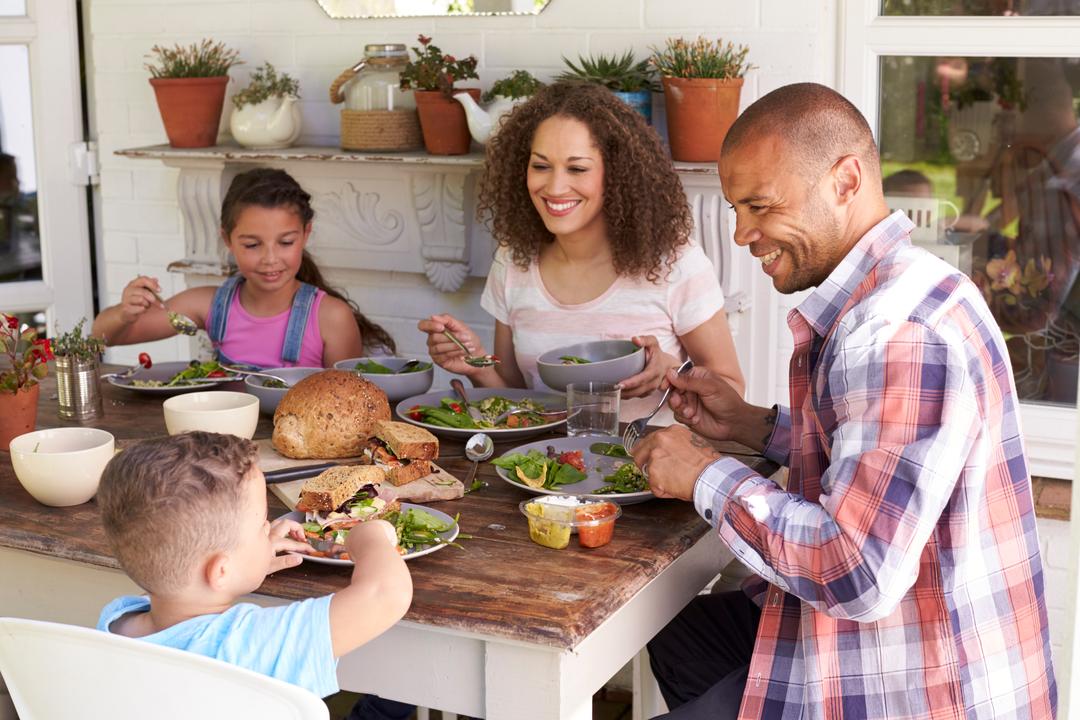 Family at home eating