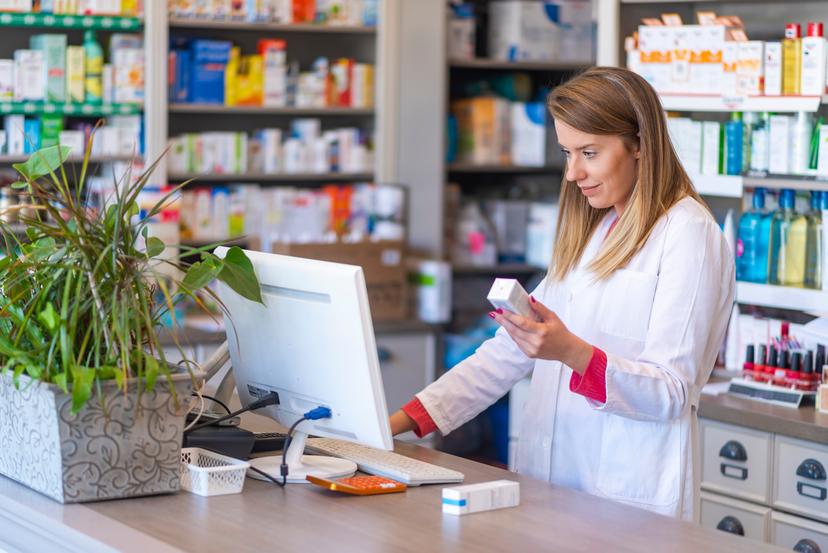 female pharmacist at computer