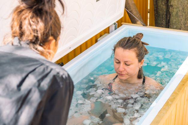 Woman in an ice bath