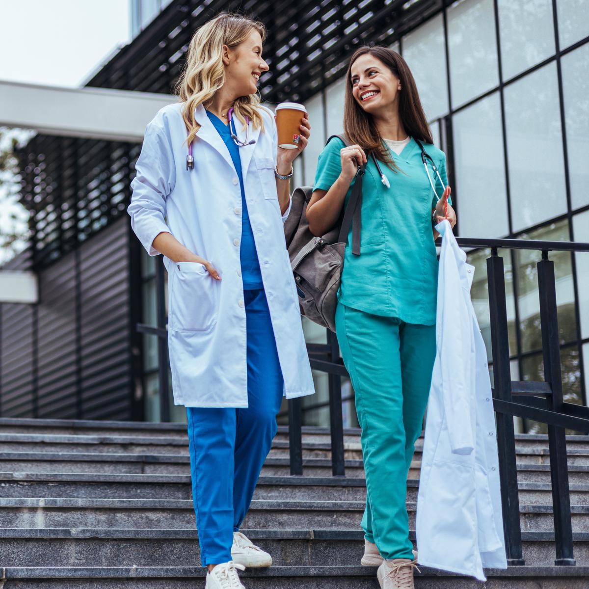 doctor and nurse leaving work