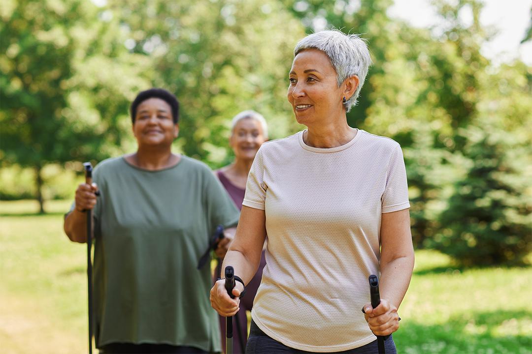 Senior women hiking